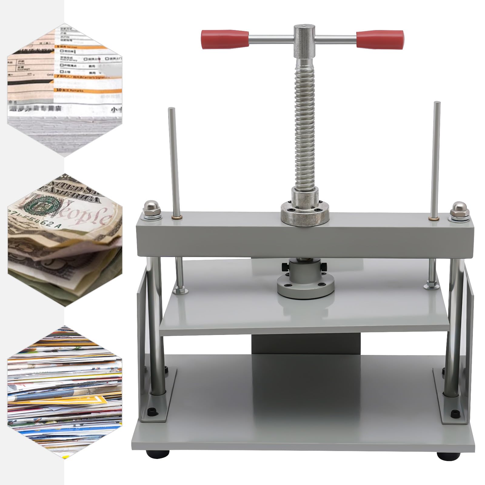 Macchina per appiattire banconote in acciaio A4 | Spessore piastra 8 mm | Grigio argento | Pressione 1500 kg | Strumento da ufficio per ordinare i dati - Macchina per pressatura manuale della carta