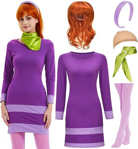 Halloween Costume for Women 2024 Adult Purple Mini Dress with Cosplay Accessoires Set - Large
