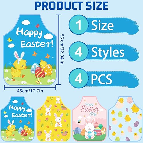 Miniatura 2 de CAMDUCK 4 delantales de Pascua para niños, lindo delantal de conejo para niños, delantal ajustable impermeable para niños, delantal de pintura de