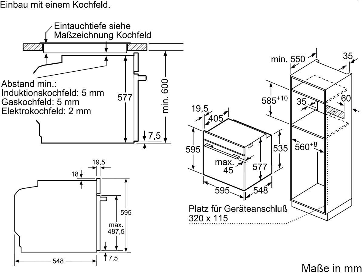 Bosch Einbauherd Edelstahl Pyrolyse HBA64B152F