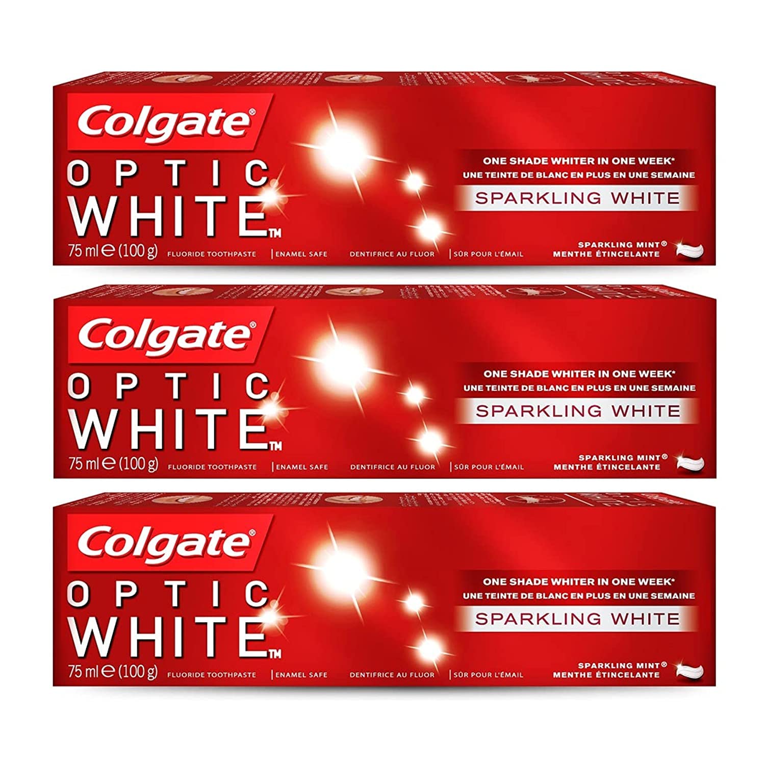 Colgate Optic White - Sparkling White Toothpaste - 75ml 3 times
