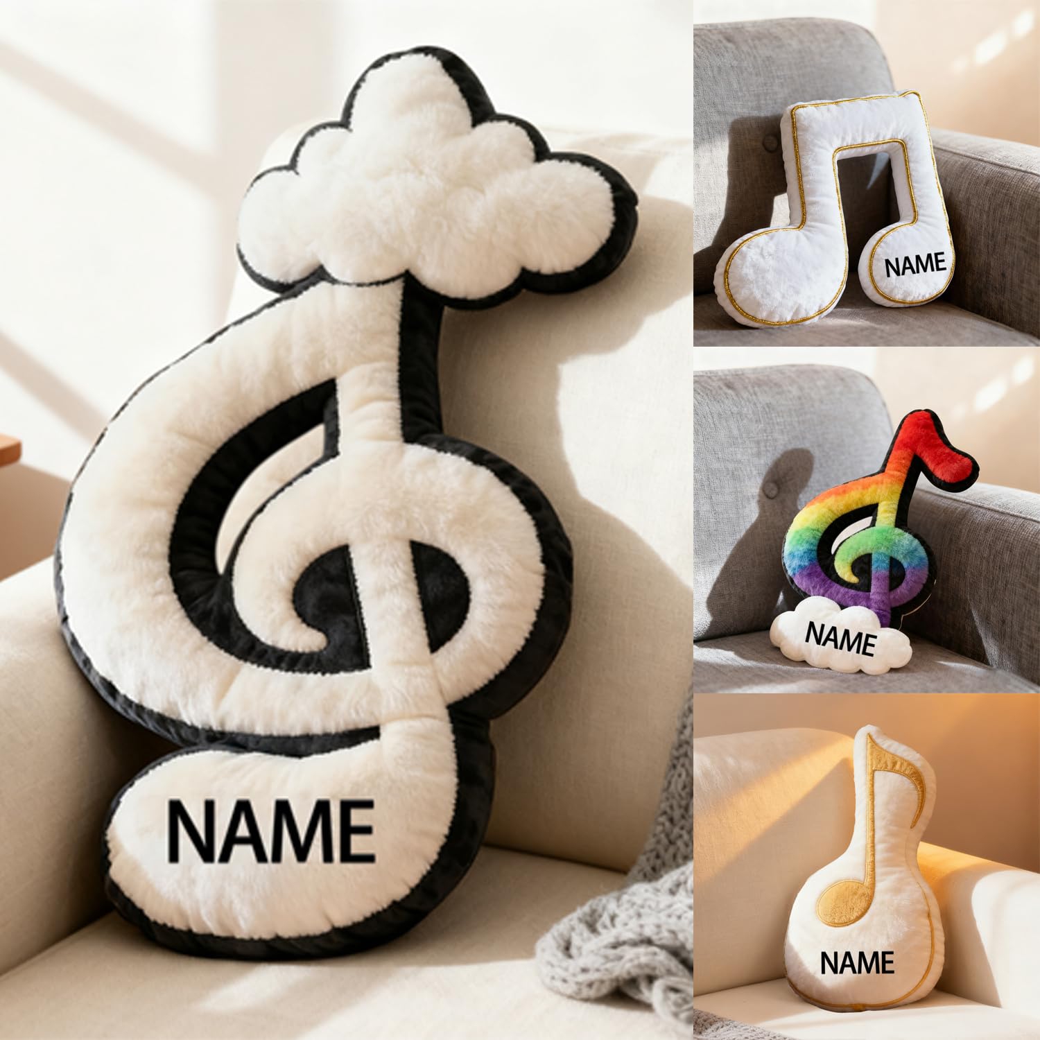 XIAO.Z Personalized Music Note Shaped Themed Pillow Music Lover Gifts, Custom Name 2D Printed Music Note Throw Pillow Sofa Decorative Cushion Stuffed Pillows