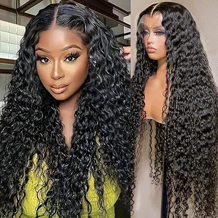 Water Wave Lace Front Wigs Human Hair Wigs for Women 13x4 HD Lace Front Wigs Human Hair 180% Density Pre Plucked Wet and Wavy Lace Front Wigs Glueless Wigs Human Hair with Baby Hair Curly Wig 24Inch