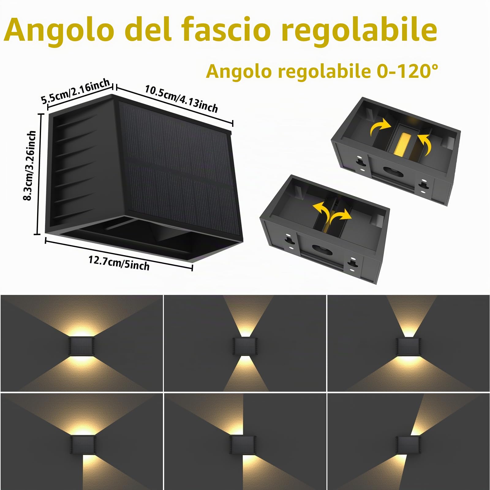 T-SUN Lampada Solare da Esterno 4 Pezzi, Applique da Esterno Solare Angoli Del Fascio Superiore e Inferiore 3000K Bianco Caldo, Luci Solari da Giardino Impermeabile per Recinzione da Giardino Parete