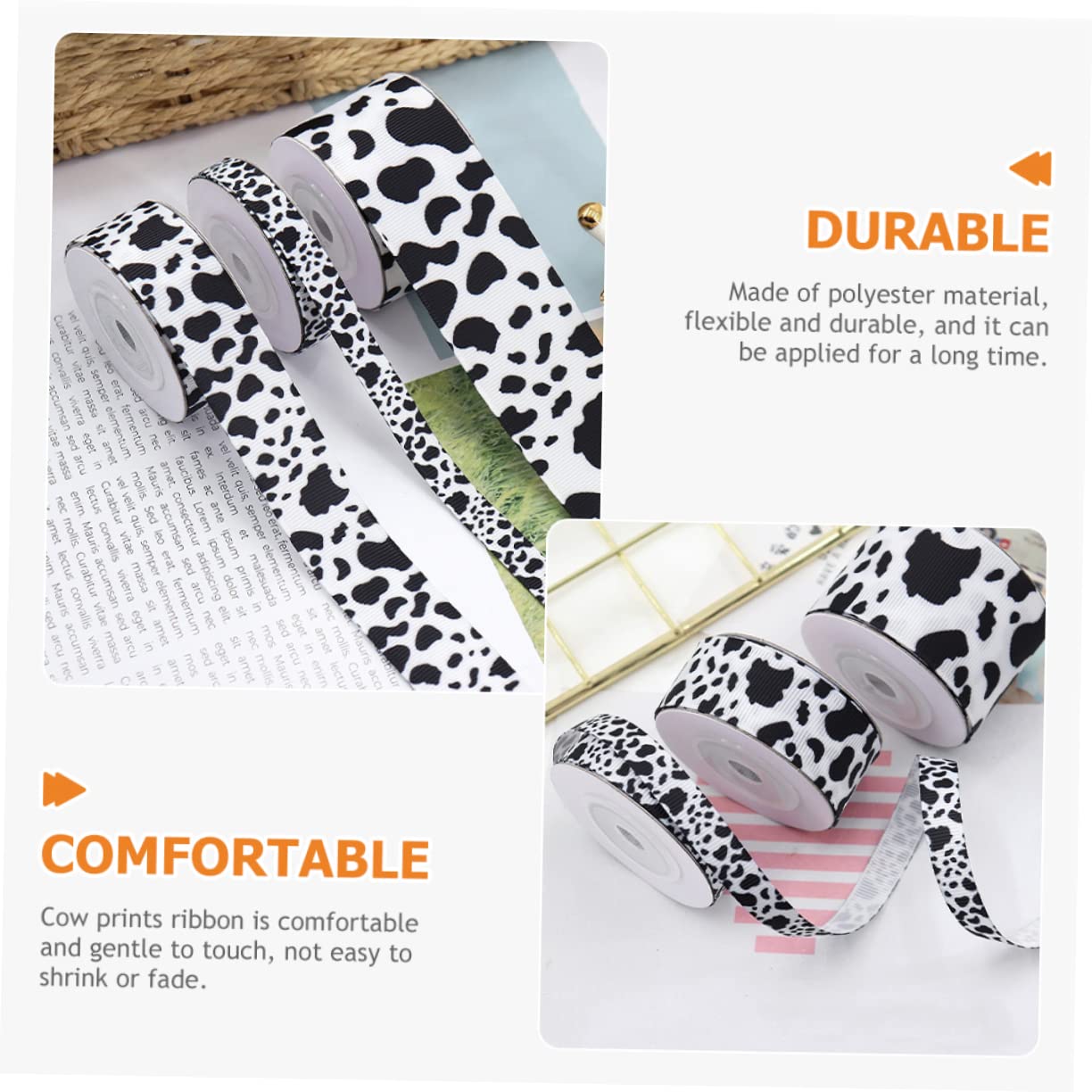 NUOBESTY 2 Sätze Kuhband Geschenkbänder Geschenkband Geschenkschleifen Für Band Für Blumenstrauß Hochzeitsband Ribbon Bandfeile Kuh Druckt Band Polyesterband 2 Rollen * 2