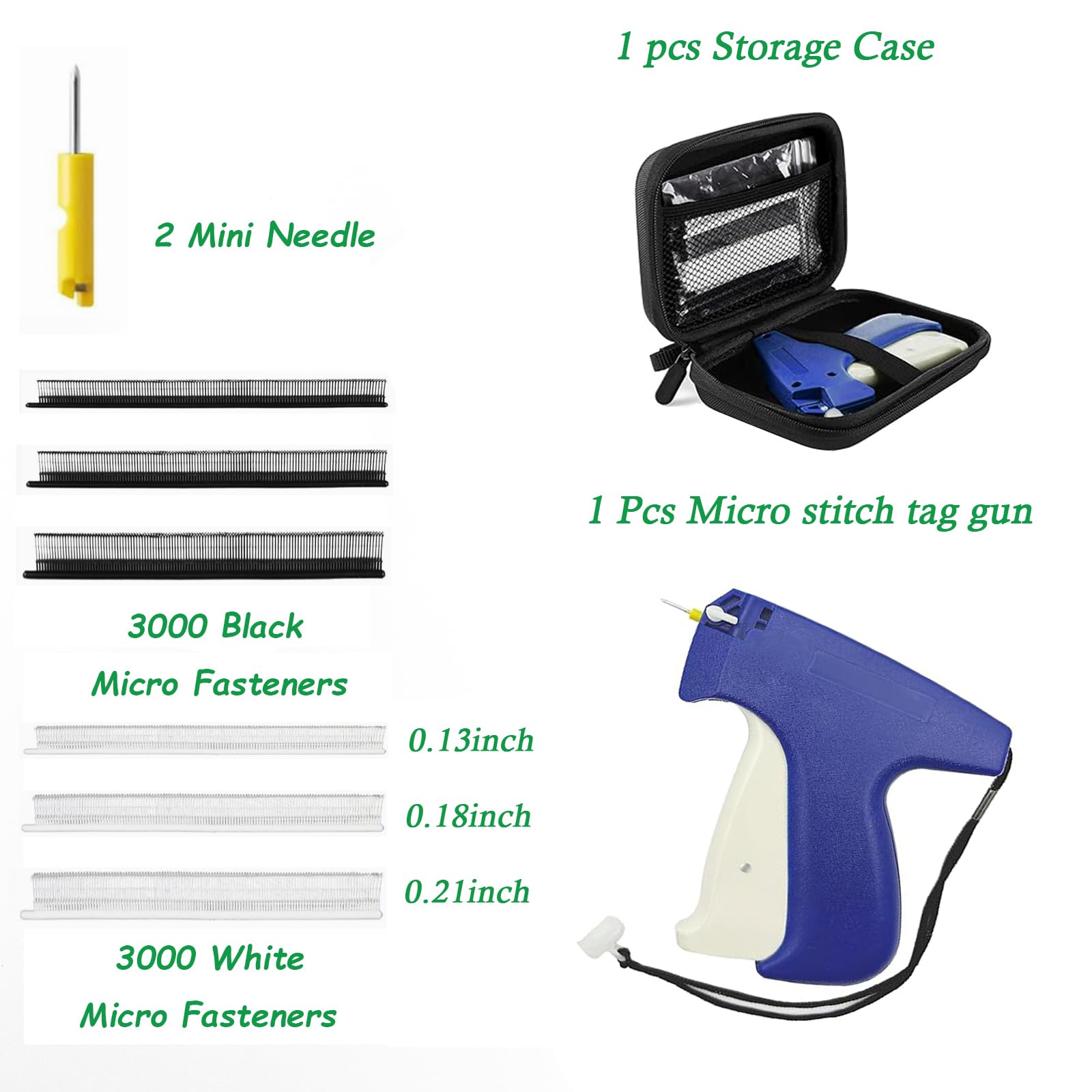 6004 Pcs Micro Stitch Tag Gun for Clothes with Case,Quick Stitch Sewing Gun Fine Stitch Gun Stitchy Mini gun Sewing Quilting Hemming Gun with with 2 Needles,3000 Black & 3000 White Fastener