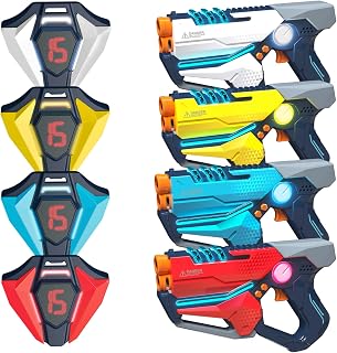 Juego de 4 pistolas láser con chaleco para adolescentes y adultos, niños y niñas, actividades grupales geniales para adolescentes, cumpleaños para niños de 6, 7, 8, 9, 10, 11, 12 años en adelante