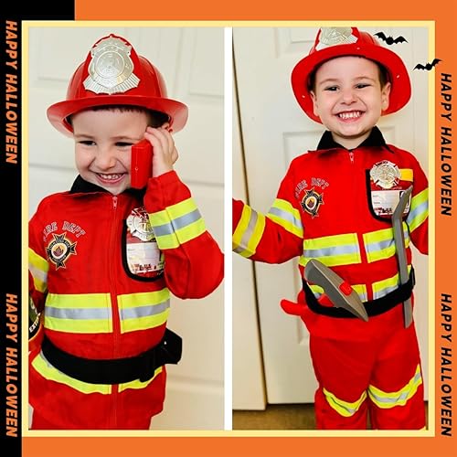 Miniatura 10 de GIFTINBOX Disfraz de bombero para niños, disfraz de bombero para niños con accesorios, disfraz de Halloween para niños, juego de rol