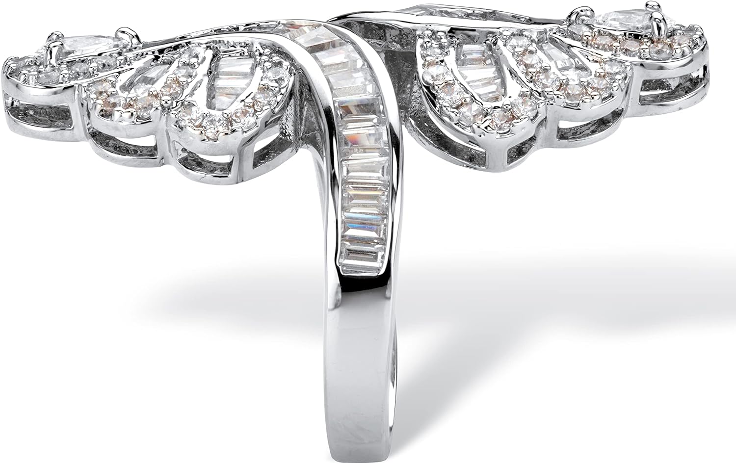 Palm Beach Jewelry PalmBeach Platinum-Plated Pear Cut Cubic Zirconia Bypass Ring Sizes 6-10