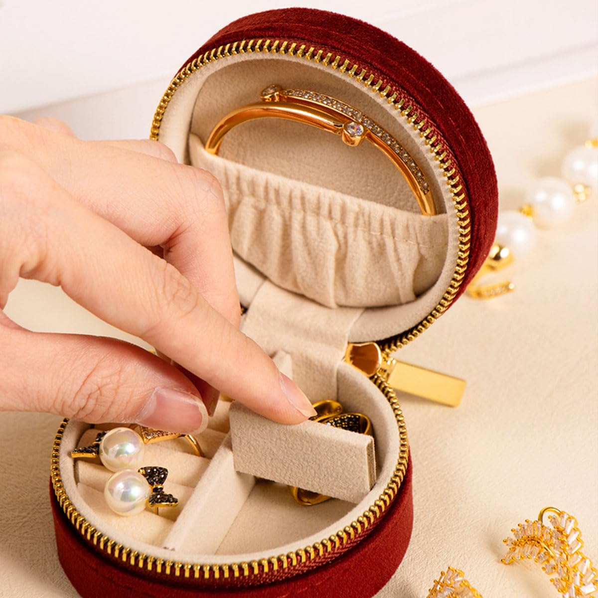 MSGWTAPL] 女性用旅行用オーガナイザーケース、2層ジュエリーボックス