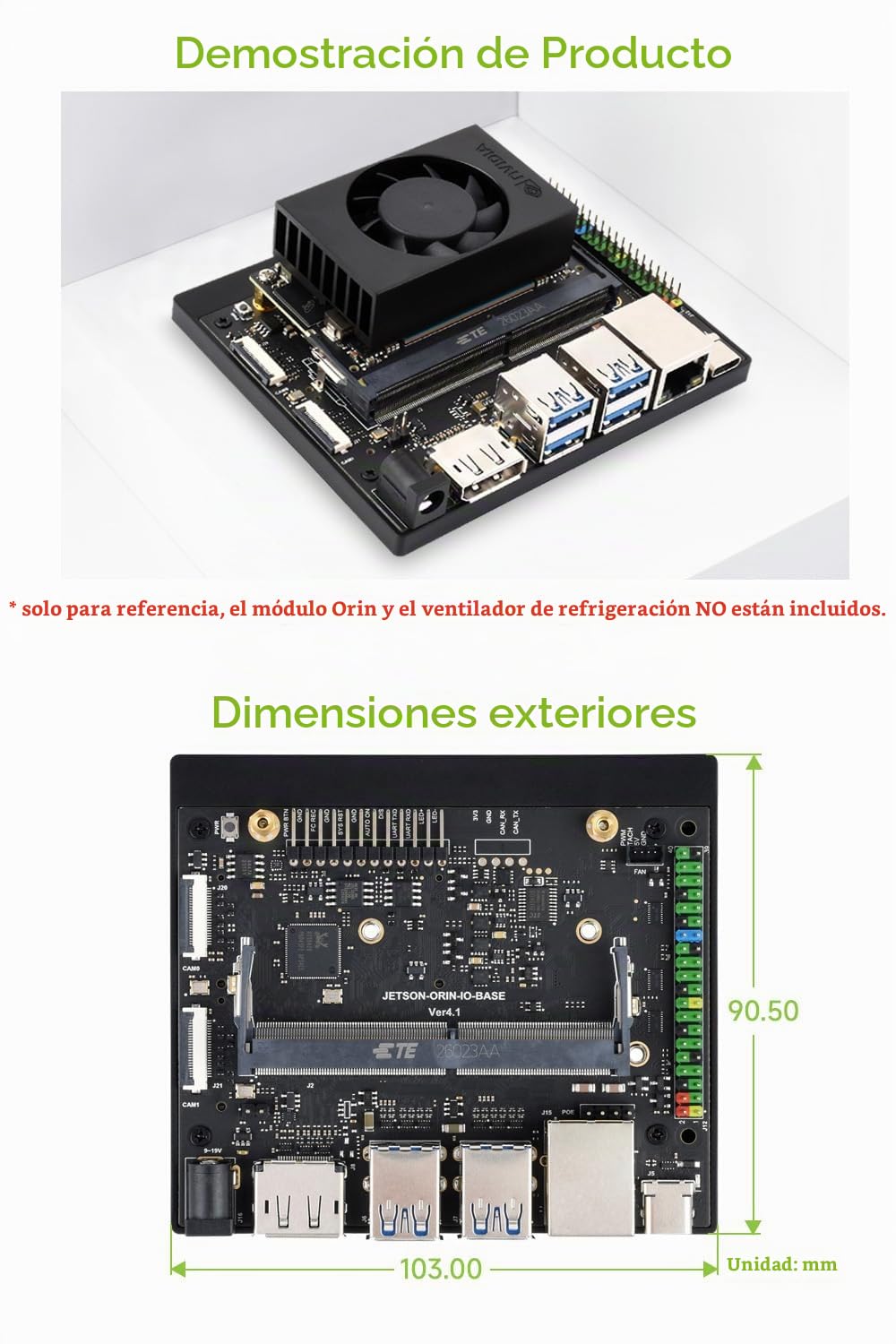 Waveshare Jetson Orin Nano/NX AI Development Board, with Two 4-Lane CSI Ports, Two M.2 Key M and One M.2 Key E Ports, 5 USB Ports, 4K High-Definition DisplayPort Port, Compatible with Orin Module