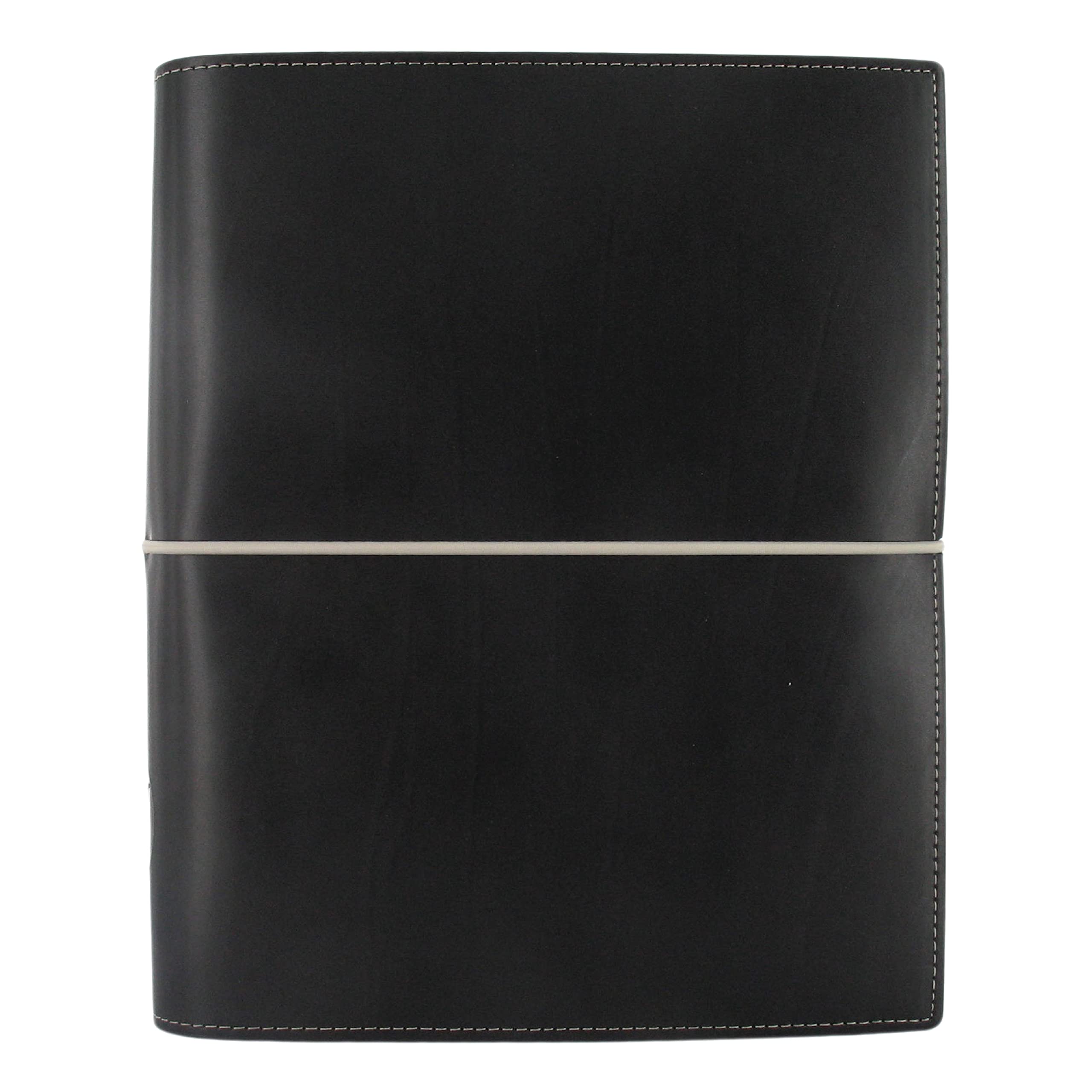 Filofax DOMINO Organizer A5 schwarz Lederoptik mit Kontrastnähten Sechs Ringe Wochenkalender Kalender 2024 - mehrsprachig (C027868-24)