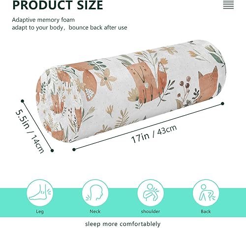 Miniatura 2 de Cute Foxes Flower Meadow Country Long Bolster Pillow for Bed Neck Roll Pillow Case Cover Round Pillows for Chairs for Bolster Cover with Zipper