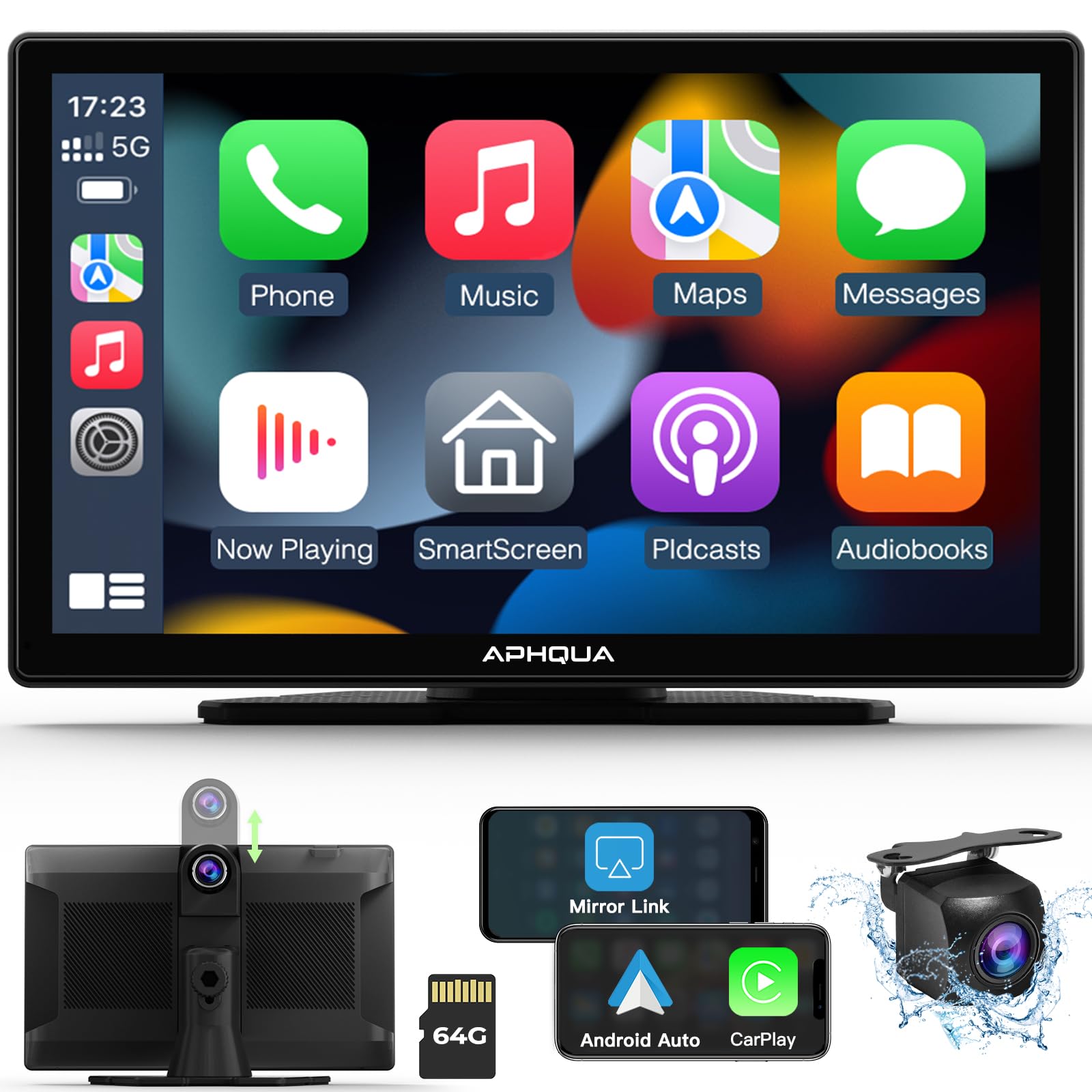[Car Multimedia Player] Apple Carplay Screen for Car with 2.5K Dash Cam+1080p Backup Camera,Car Tablet Pro Max 2025,9" HD IPS Carplay & Android Auto Screen,Siri,AUX/FM,Mirror Link