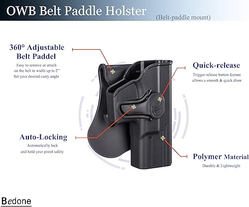 Miniatura 2 de Funda G19, funda de remo OWB para Glock 19 19X 44 45 Gen 1 2 3 4 5, Glock 23 32 Gen 1 2 3 4, funda ajustable para cintura exterior, funda de pistola