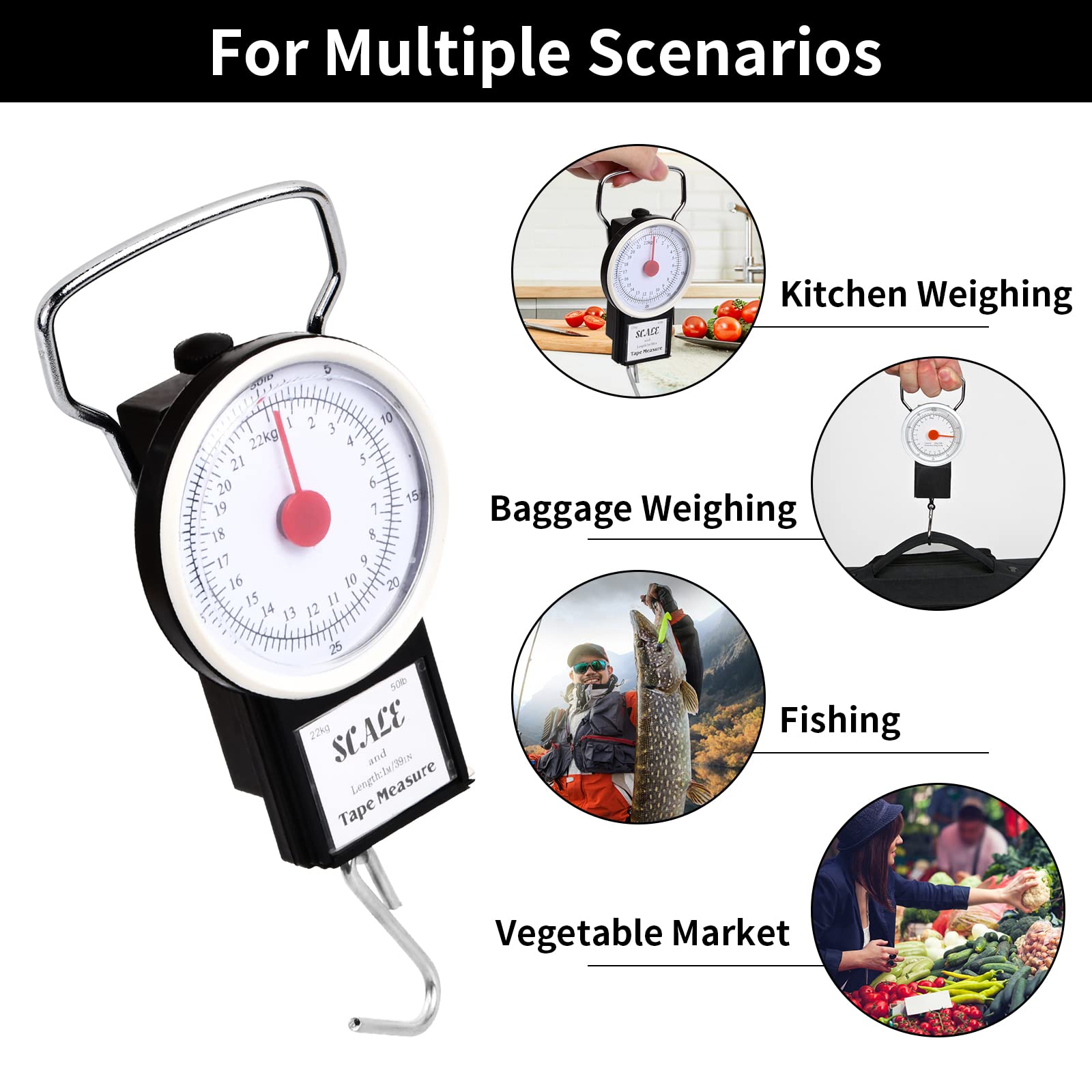 Bilancia Da Pesca Per Valigie - Portatile, Con Gancio, Capacità 22 Kg, Bianco, Per Viaggi E Bagagli - Foto 3