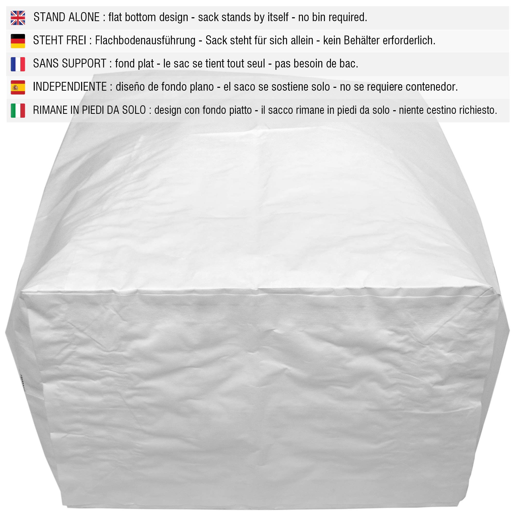 Alina Saco de papel despegar y sellar de 45 l/Residuos de papel triturado/Documentos confidenciales/Sellado automático/Independiente (Blanco, 20 bolsas (45 litros))
