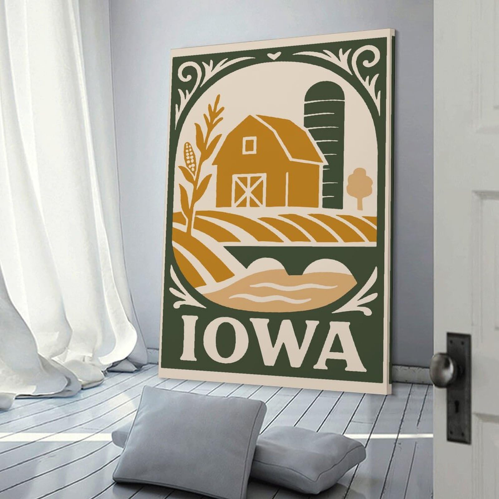 Junmoney Frame-Style-14 Iowa Farm Scene Illustration Room Decor Wall Art, 20X30inch(50X75cm), For Home, Office, Studio Or Guest Room, Canvas Wall Art That Fits Changing Layouts