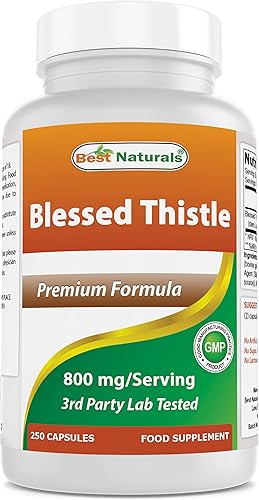 Best Naturals Blessed Thistle - Cápsulas de lactancia materna - 800 mg/porción - 250 unidades