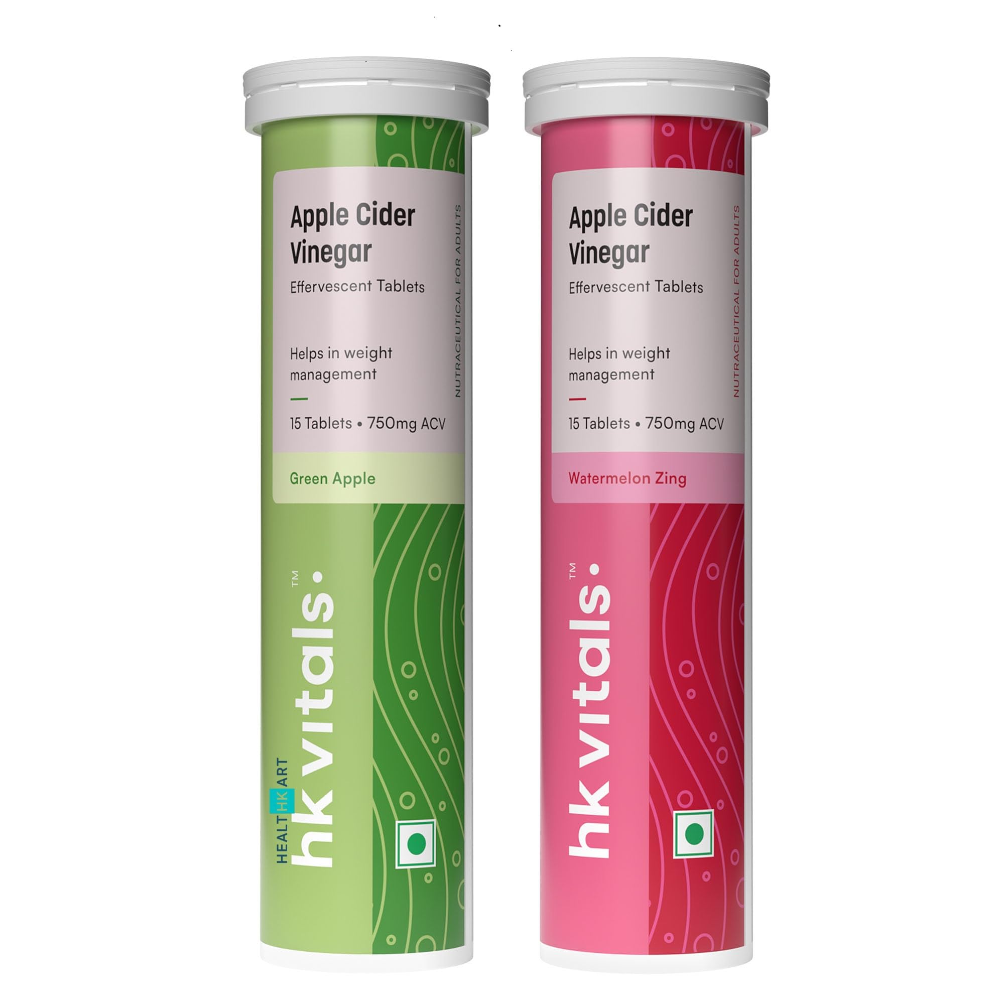 hk vitals Apple Cider Vinegar 750mg (Green Apple & Watermelon, 15 Effervescent Tablets Each) Combo Pack | For Weight Management & Gut Health, Supports Digestion-image-15