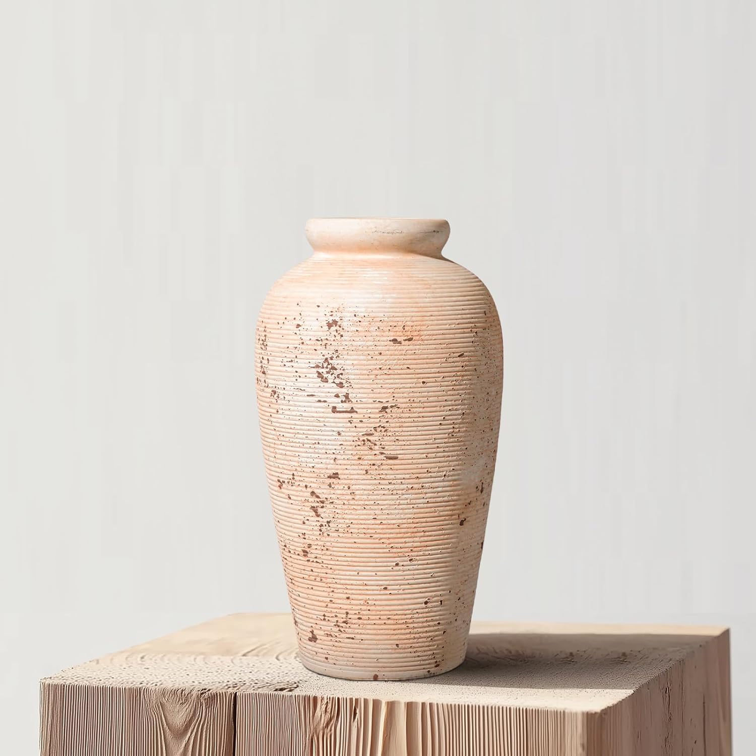 Ceramic Flower Vase, 11 inch Rustic Farmhouse Vase, Pottery Decorative Vases for Home Decor, Living Room, Shelf, Mantle, Entryway, Table Decor, White - Image 4