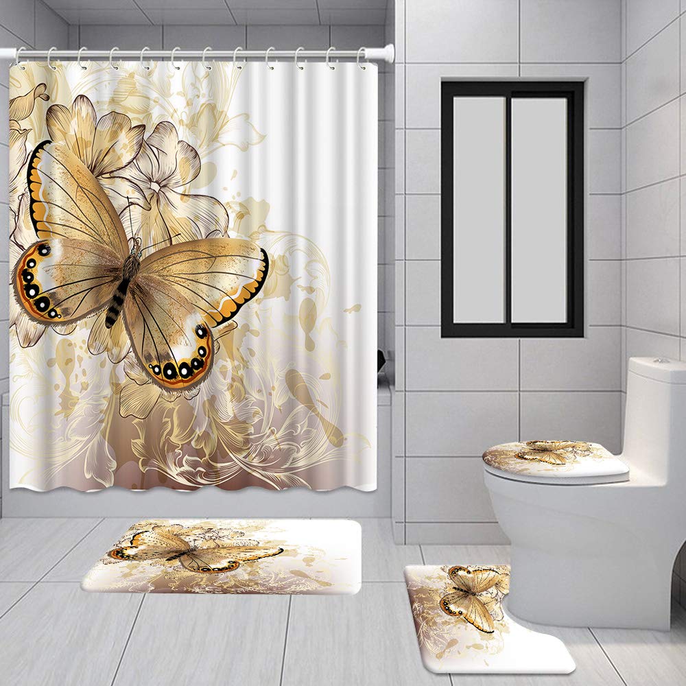 Juego De 4 Cortinas De Ducha De Baño Con Alfombras, Juegos De Baño Rosa,  Decoración De Baño Para El Hogar Con Alfombras Y Cubierta Para Tapa De  Inodoro, image size:1000x1000