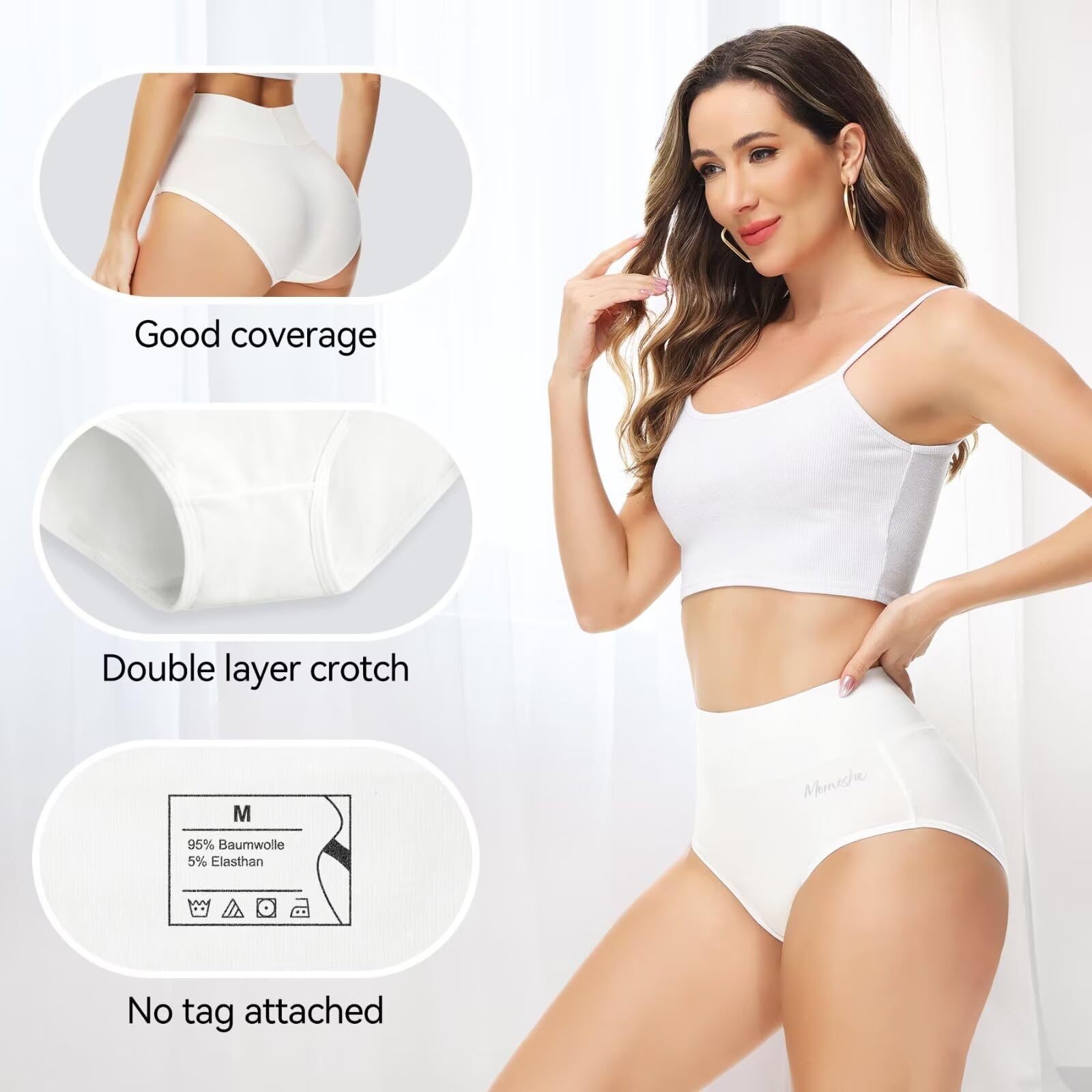 Momoshe Mutande Donna Cotone Vita Alta Pacco da 5 Slip Traspirante Culotte Comode Elasticizzato Intimo