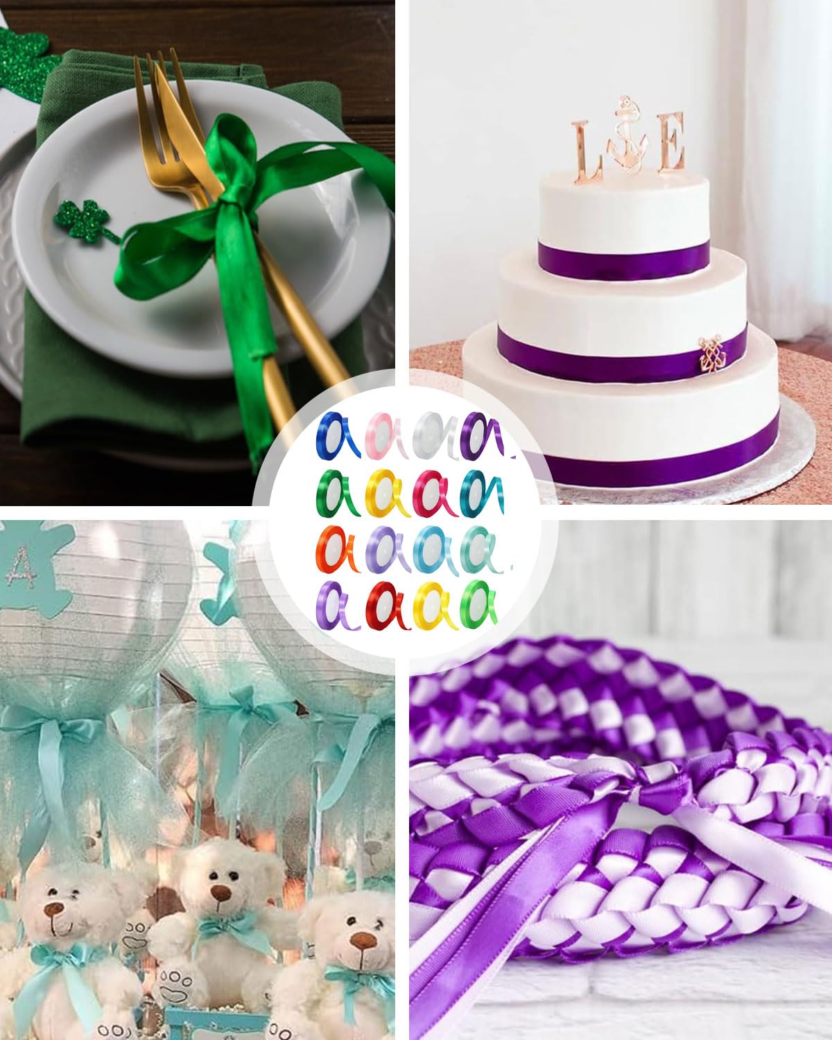 Set 18 Nastri Di Raso Colorati – 10 Mm X 22 Metri Per Pacco, Colore, Oro, Blu, Rosso, Verde – Perfetti Per Regali, Palloncini, Fai Da Te, Matrimoni - 5