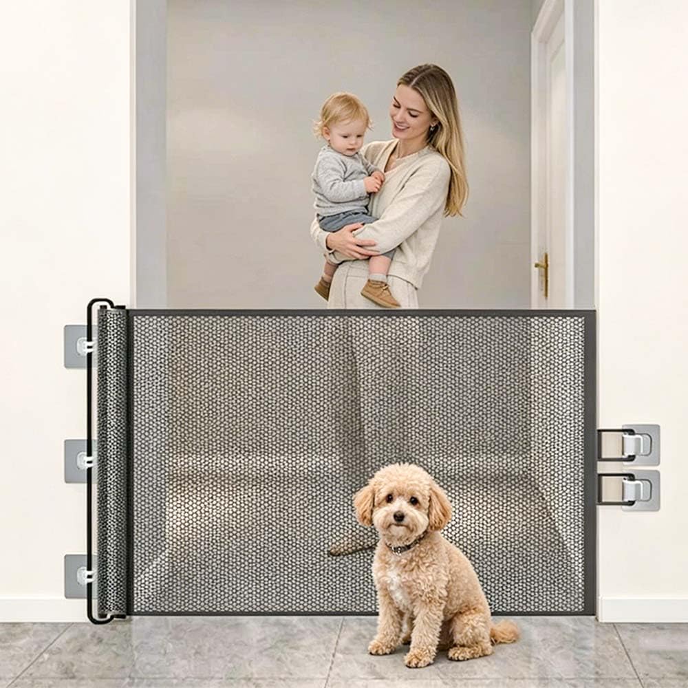 Retractable Pet Gate, No-Drill Baby Stair Safety Gate, Extendable Width up to 51” (130 cm), 30.7” (78 cm) Tall, Child & Pet Gate for Dogs and Cats, Suitable for Stairs, Doorways and Hallways