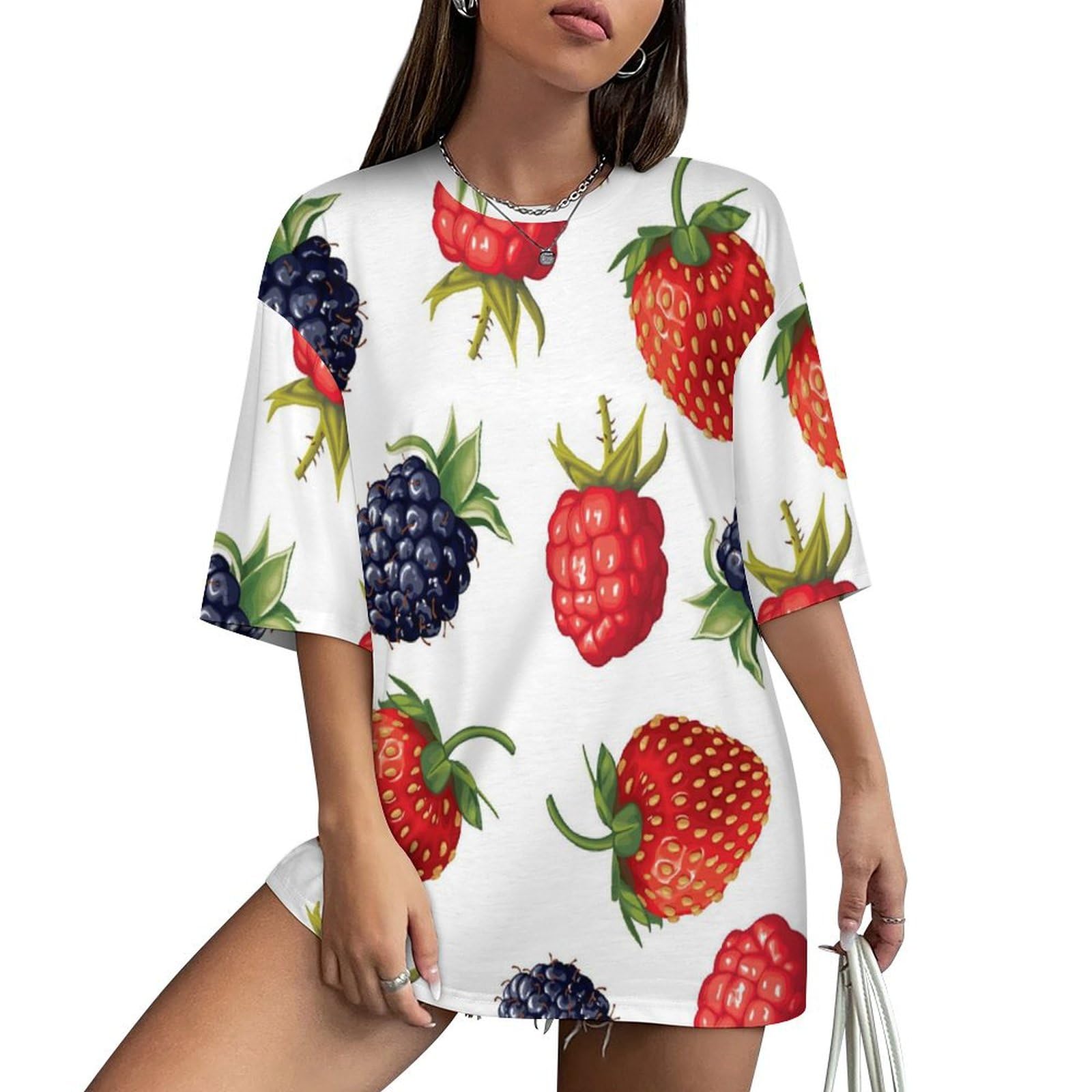 Amazon.co.jp: 半袖 Tシャツ いちご 苺 柄 レディース 夏服 七分袖  