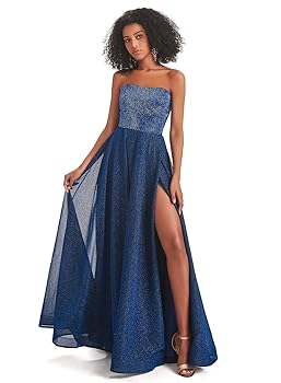 パーティードレス Strapless Asymmetric Blue Crystal Embellished Prom Dress Amazon.com: Nrhsinyar Women's Pleated A-Line Prom Dresses