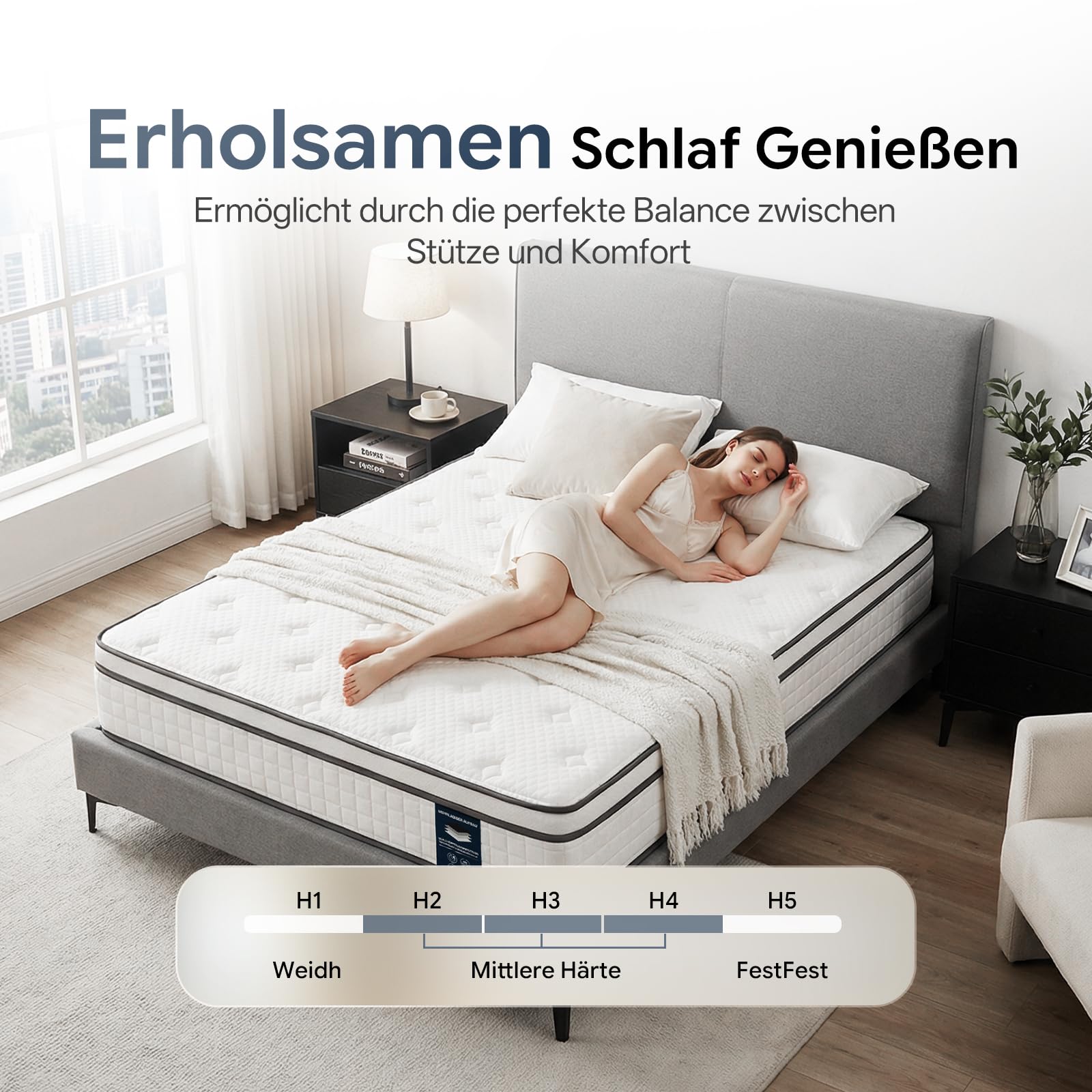 Matratze 180x200 cm Höhe 25cm, 7-Zonen Orthopädische Federkernmatratze mit Comfort Memory-Schaum Schicht, Härtegrad H3, Rückenentlastende