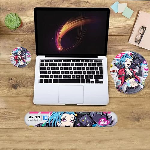 Miniatura 5 de Alfombrilla de mouse de anime con reposamuñecas, teclado y reposamuñecas, juego de almohadillas con posavasos, accesorios de escritorio, alfombrilla