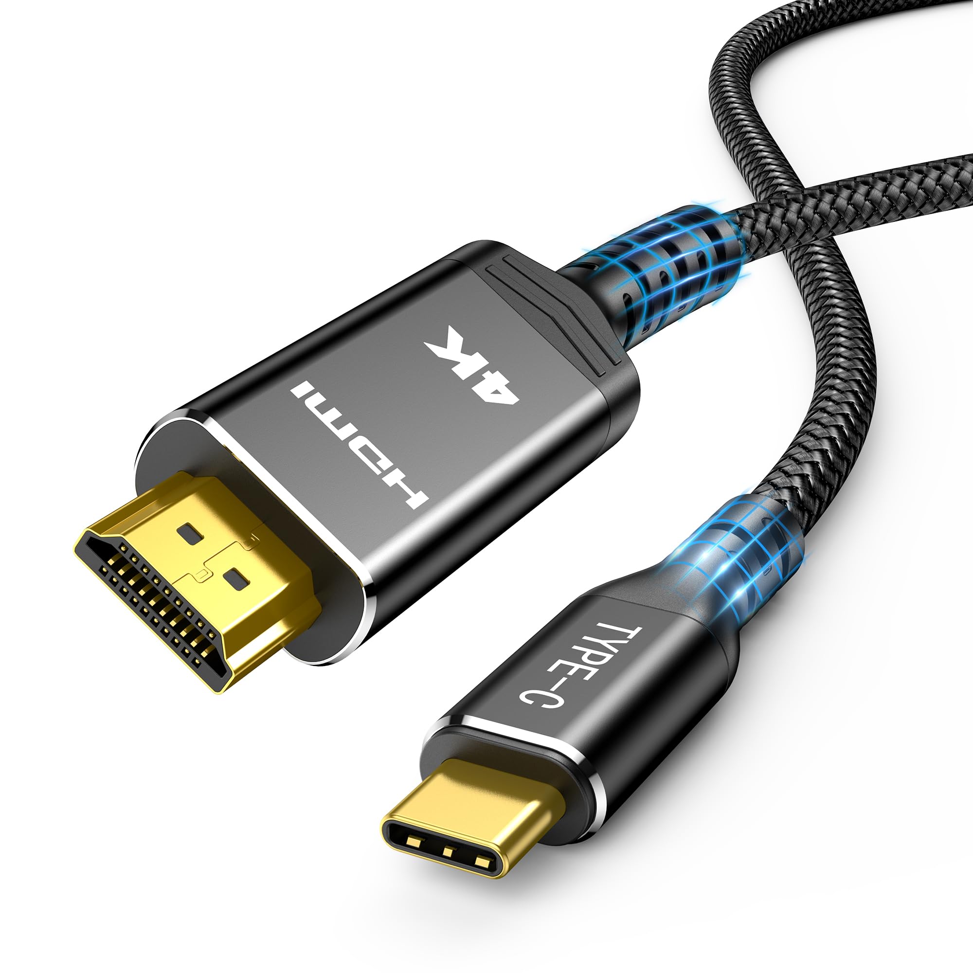 Highwings USB C auf HDMI Kabel 4K@60Hz 0.5M, USB C HDMI UHD Thunderbolt 4/3 Kompatibel für iPhone 17/16/15 Pro, für MacBook Pro/Air, für iPad Pro/Air, für Surface, für Galaxy usw(Schwarz)
