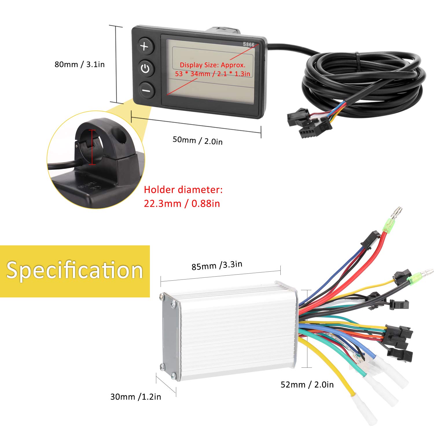Centralina Monopattino Elettrico Controller di bici elettrico 2 4V-48V / 36V-60V 350W e-bike brushless con controller for motorino for biciclette visualizzazione