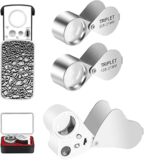 Ceuku 4 Pieces Illuminated Jewelers Loupe, 30x 60x 90x Loupe Magnifier With Uv Black Light, Jewelers Magnifying Glass Coin Magnifier, Jewlers Magnification Loop for Gems Jewelry Rocks Stamps Coins Diamond