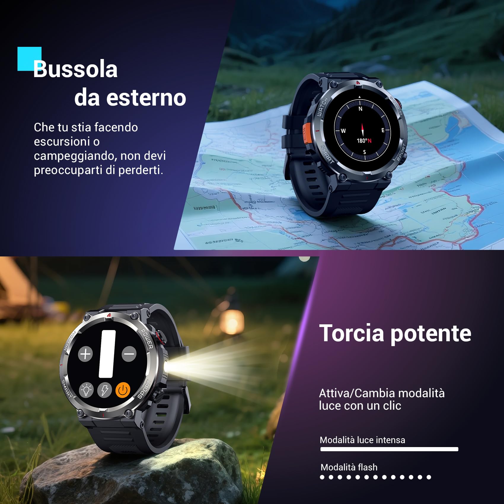 Blackview Smartwatch Uomo, Orologio Intelligente Fitness con Chiamate Bluetooth,1.45" Militari Smart Watch Tracker 100+ Modalità Sportive/Cardiofrequenzimetro/SpO2/Torcia/Bussola per Android iOS