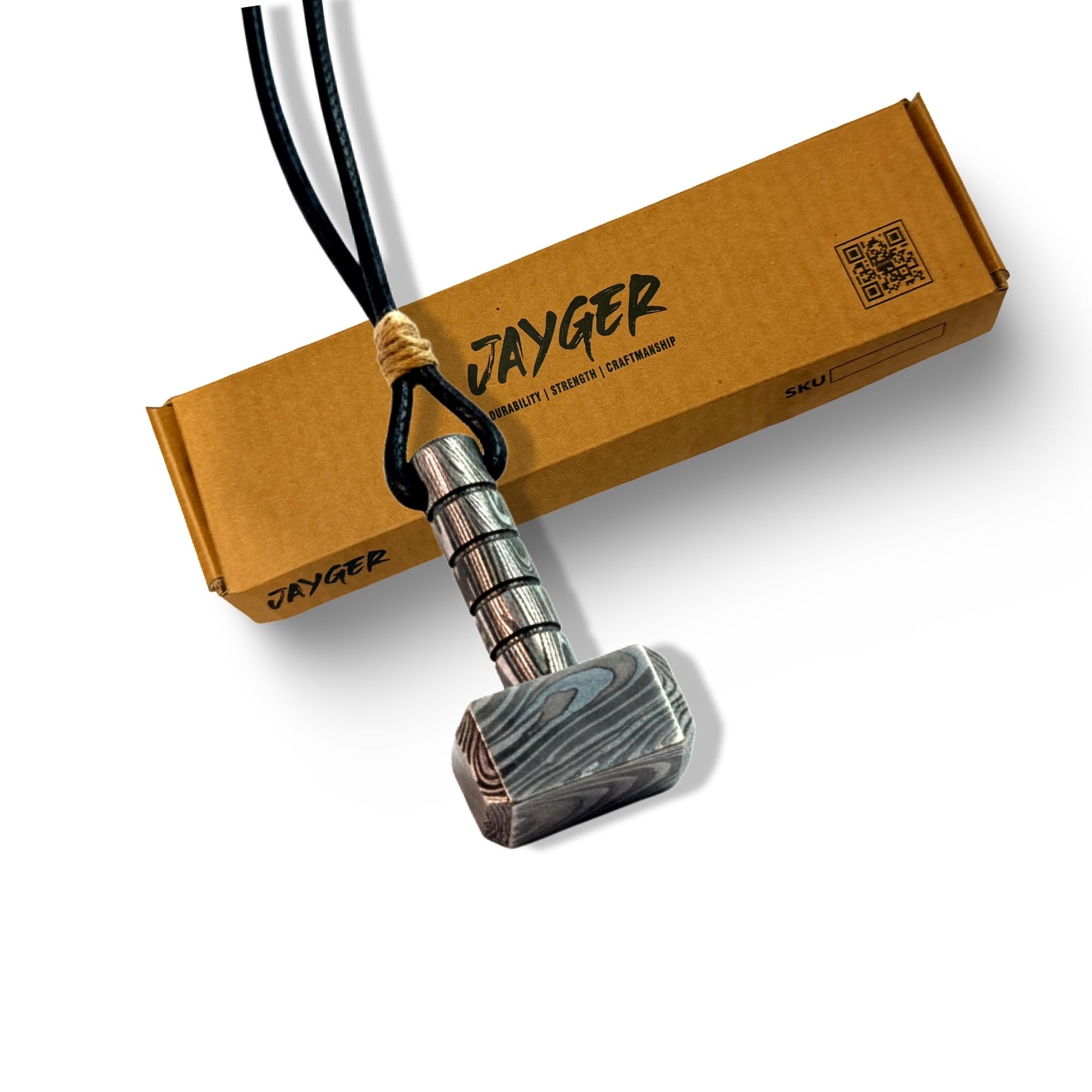 Hand Forged Damascus Steel Thor Mjolnir Necklace – Viking Pendant with Leather Cord – Mens Jewellery, Viking Gifts, Thor’s Hammer for Men & Boys