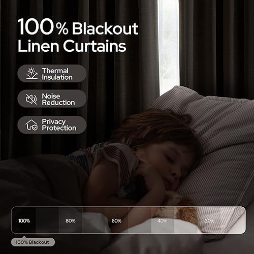 Miniatura 3 de HOMEIDEAS Cortinas plisadas de color blanco marfil, 100% opacas, mezcla de lino, aislamiento térmico de lujo, con ganchos ajustables, para sala de