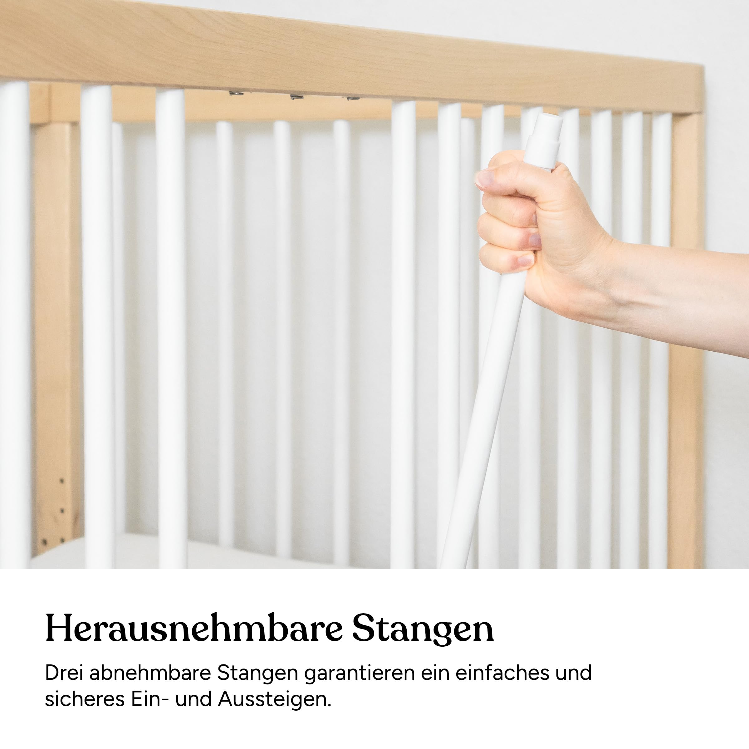 Ehrenkind® Babybett PUR 140x70 aus Buchenholz | Natur | Kinderbett 9-Fach höhenverstellbar mit entnehmbaren Stangen | Baby Bett