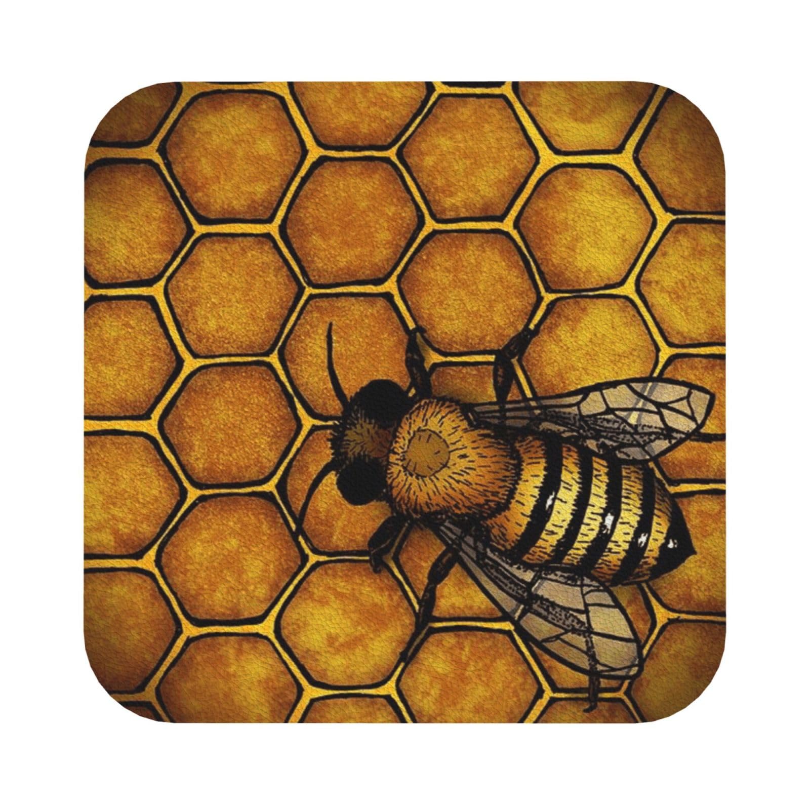 Bee Honeybee PU Leather Coasters Set of 6 Square Drink Coasters