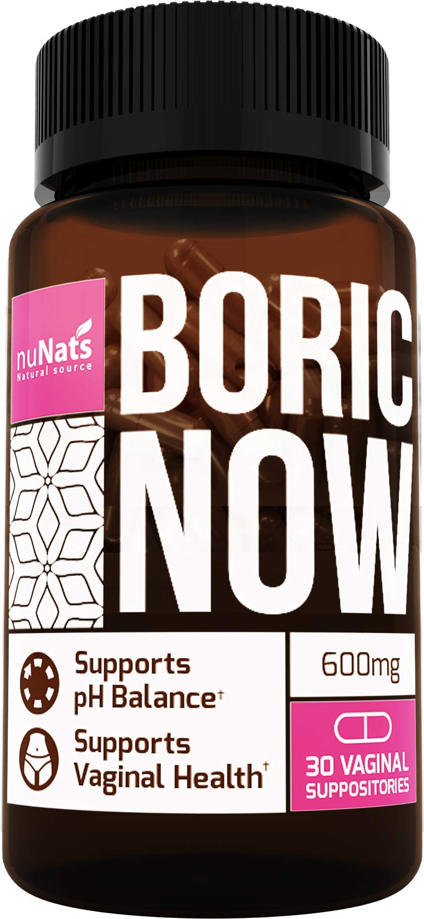 NuNats Boric Acid Vaginal Suppositories | 600mg, 30 Count | Yeast Infection Treatment | Restore Women's pH Balance & Prevents Against BV, Vaginitis & Bacterial Vaginosis Infections | Feminine Health
