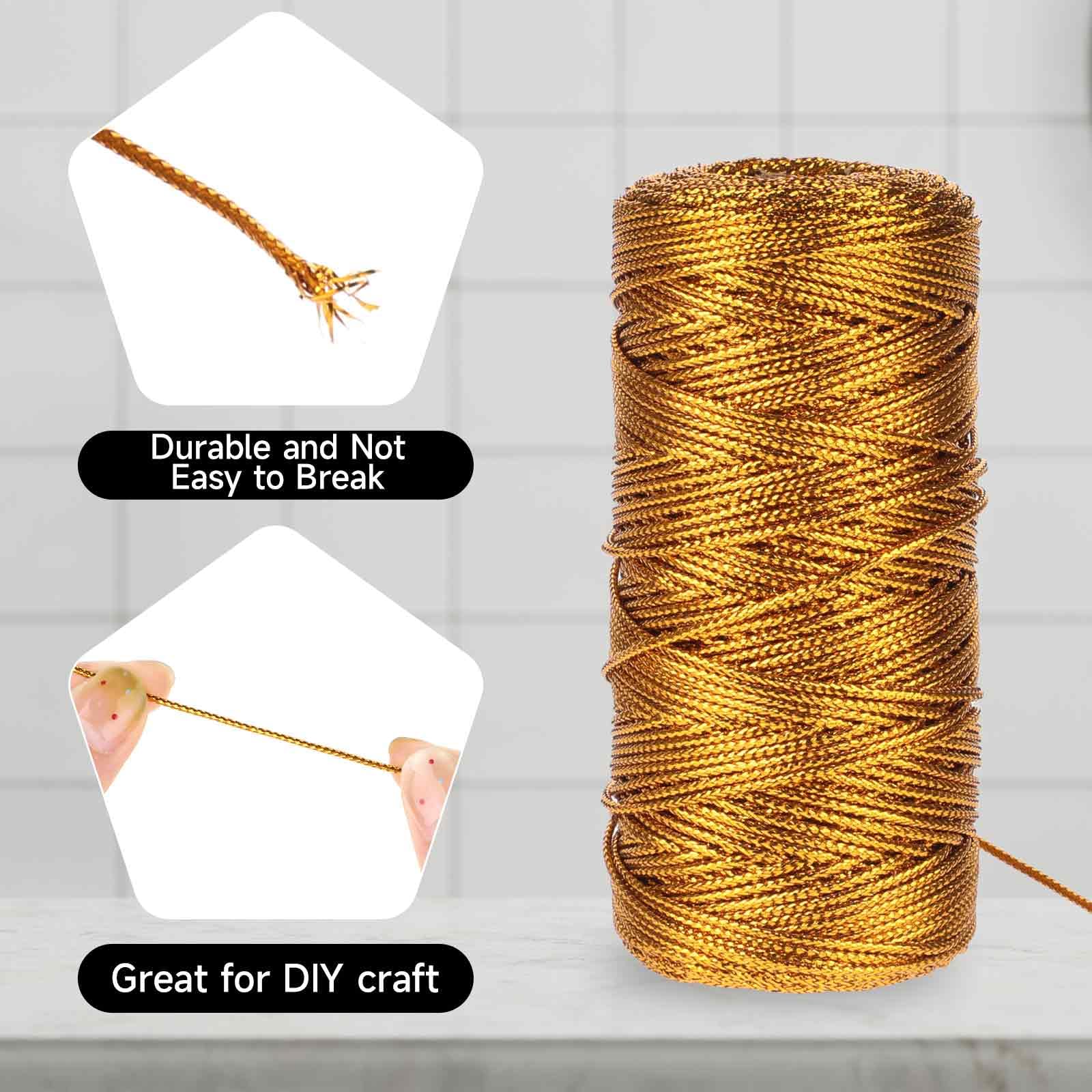 KINGLAKE 200 m gouden touw touw, 1,5 mm sprankelend gouden koord draad decoratieve metalen draad voor geschenkverpakking, glitter touw kerstballen string sieraden koord voor ambachten, kerstdecoratie