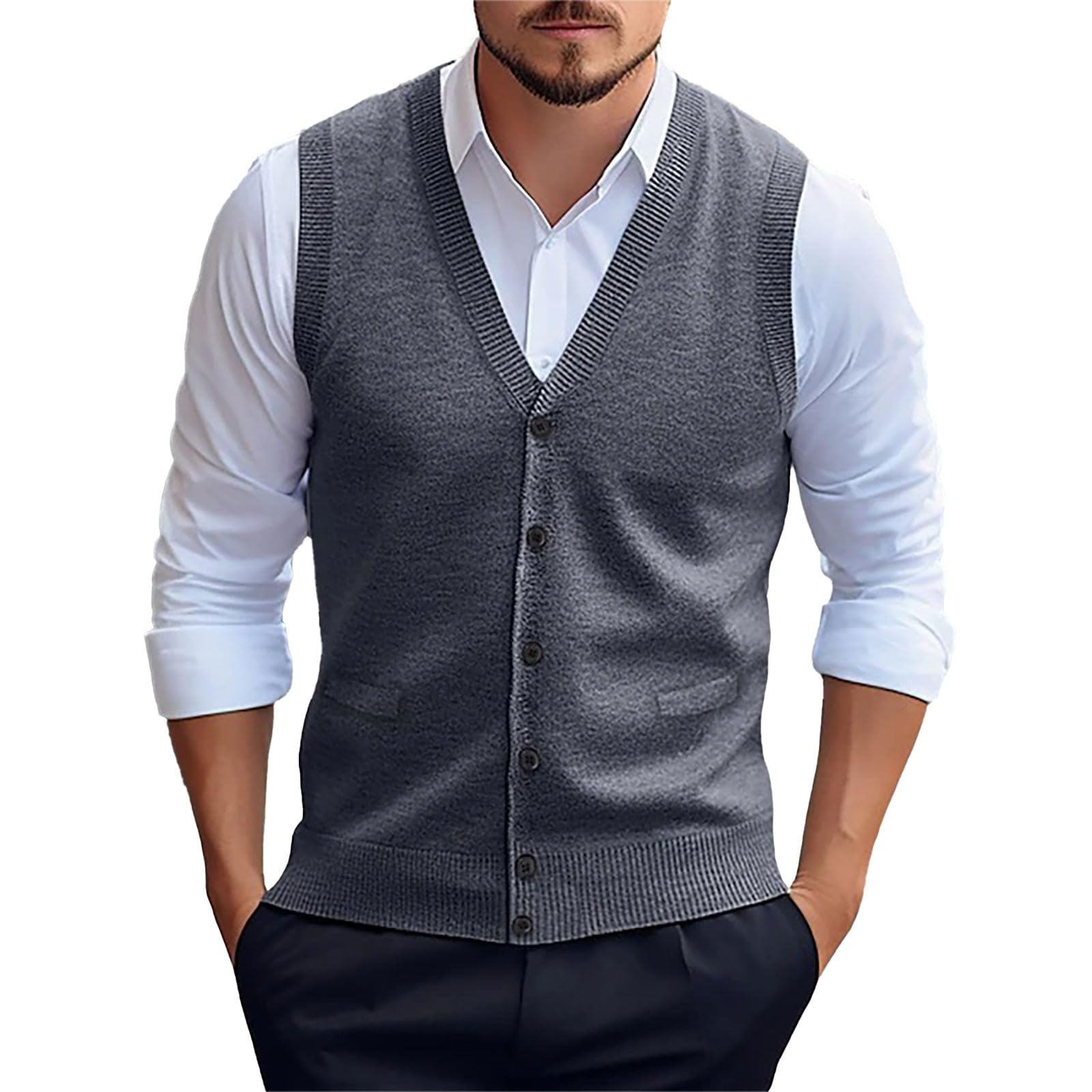 Gilet Homme Sans Manches Col En V - Coton Décontracté, Automne-hiver, Style Côtelé, Slim