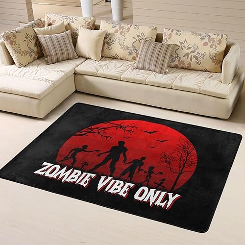 Alfombra de área de Halloween Zombie Vibe Only de 63 x 48 pulgadas, para sala de estar, interior, antideslizante, lavable, alfombra grande