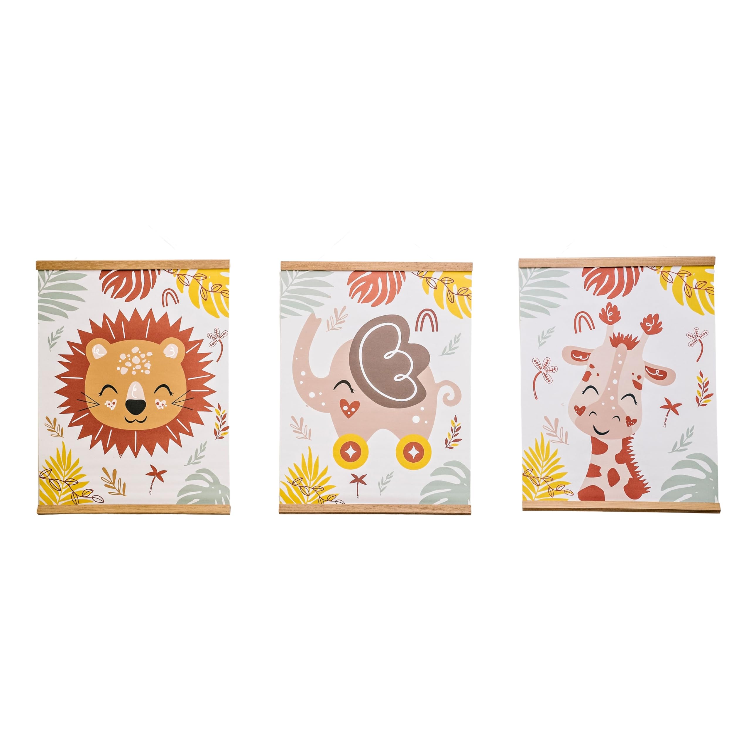 OlliBolli Boho Nursery Decor Jungle Safari Edition Girls Boys Gender Neutral Bedroom Wall Art for Kids Nursery Decor Wall Art Play Room Banner Ready To Hang Design Pack of 3. (Biege)