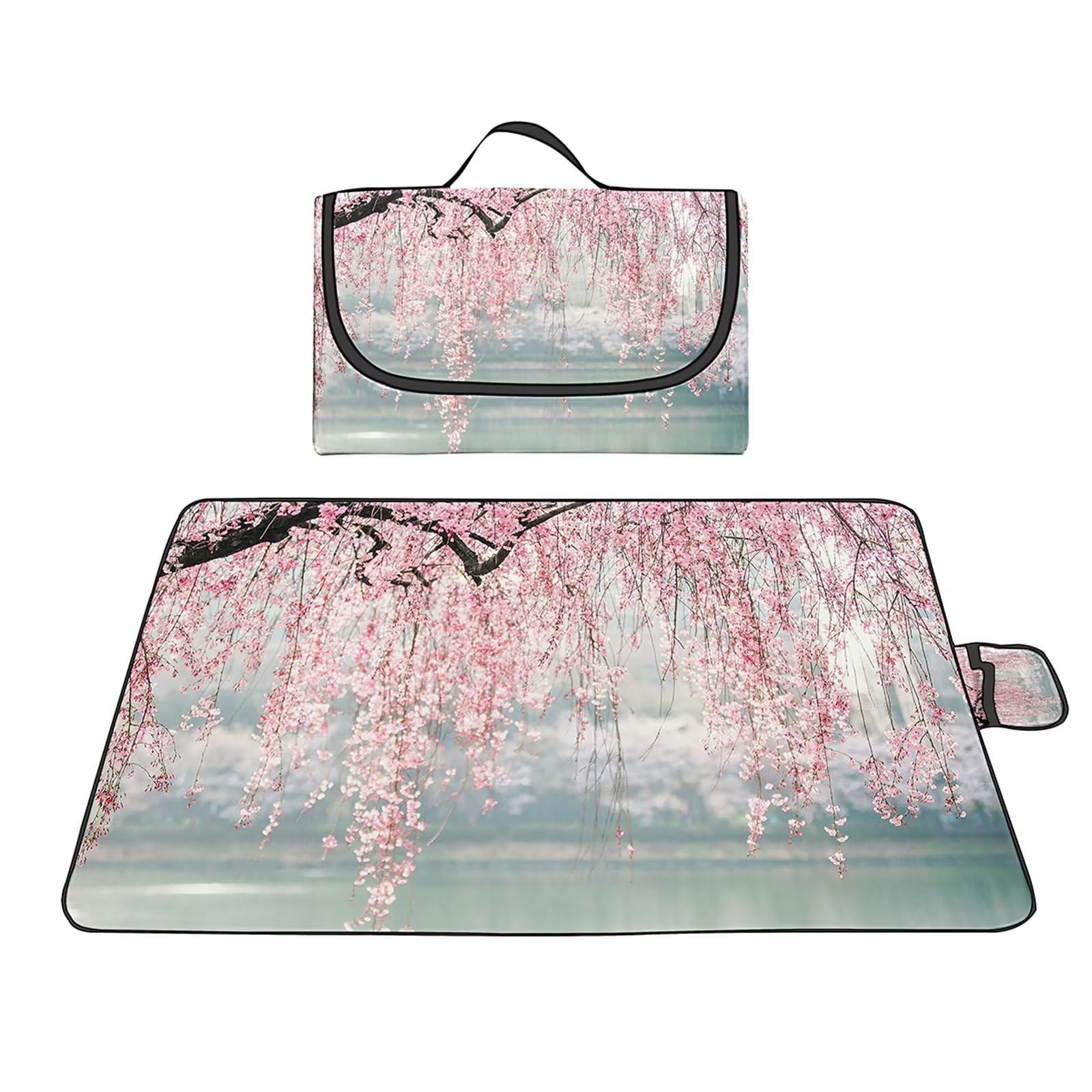 Outdoor Picknickdecke 200x300cm Picknickdecke Wasserdicht Weich Tragbar mit Tragegriff für Camping Picknick Wandern Reisen Campingdecke Rosa Landschaft