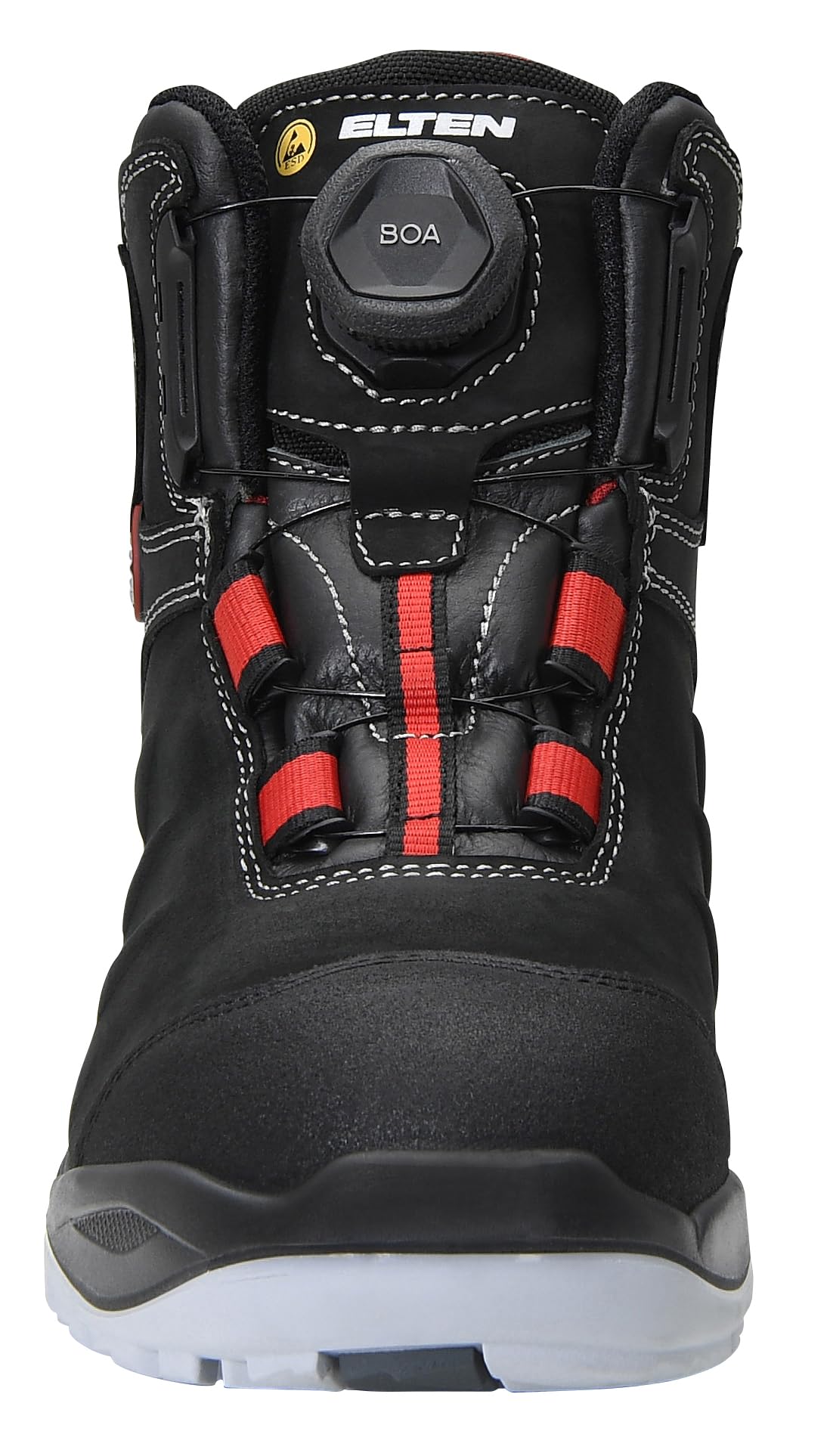 ELTEN Sicherheitsschuhe TILL BOA Mid ESD S3, Herren, Leder, Stahlkappe, leicht, robust, Schwarz/Rot, Größe: 49