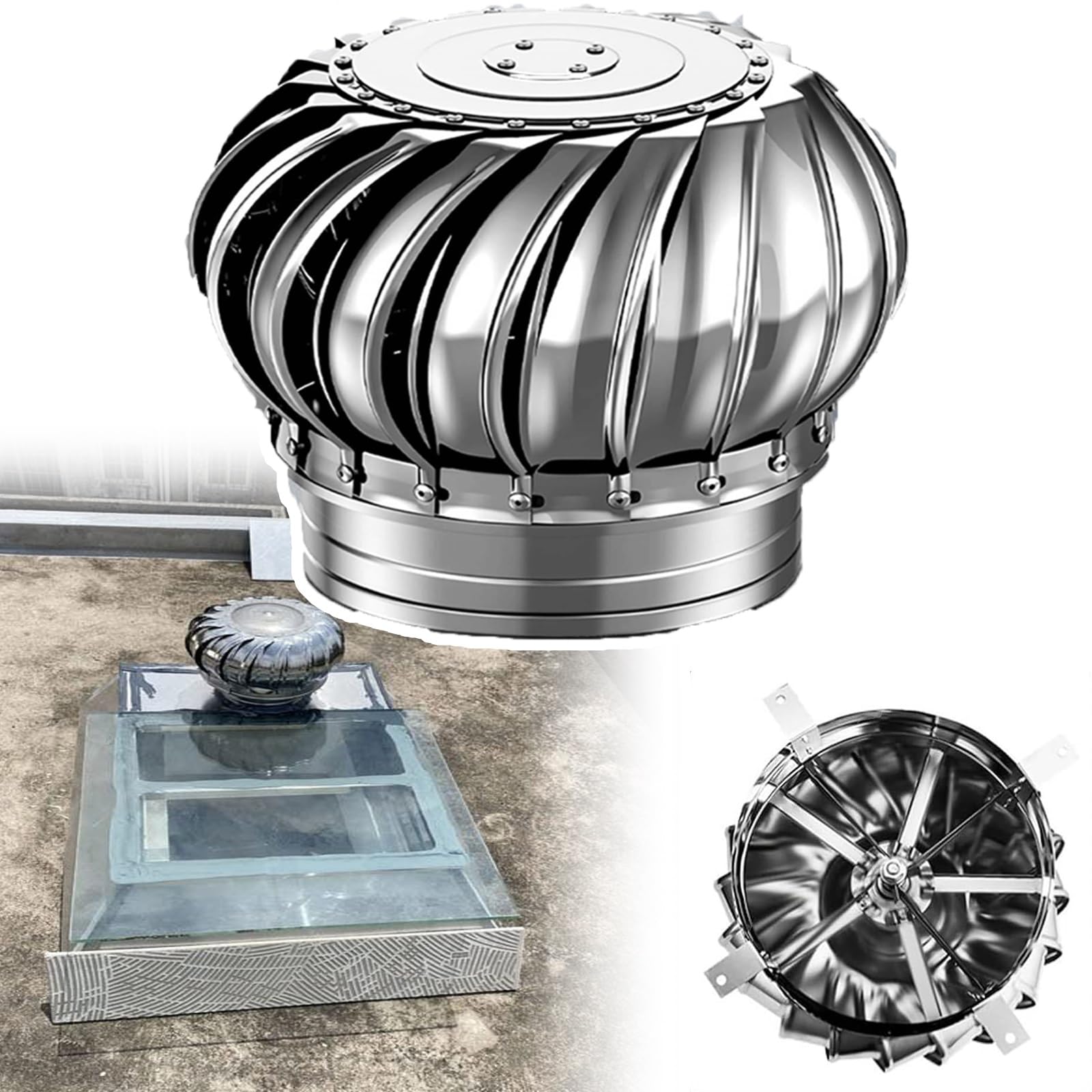 IvyLoutish 160mm/6.3in, 304 Turbine Ventilator for Roof, Wind Turbines Attic Air Vent Ventilating Fan, for Houses Factory Attic Farm Leak Proof Vent Cap Fan