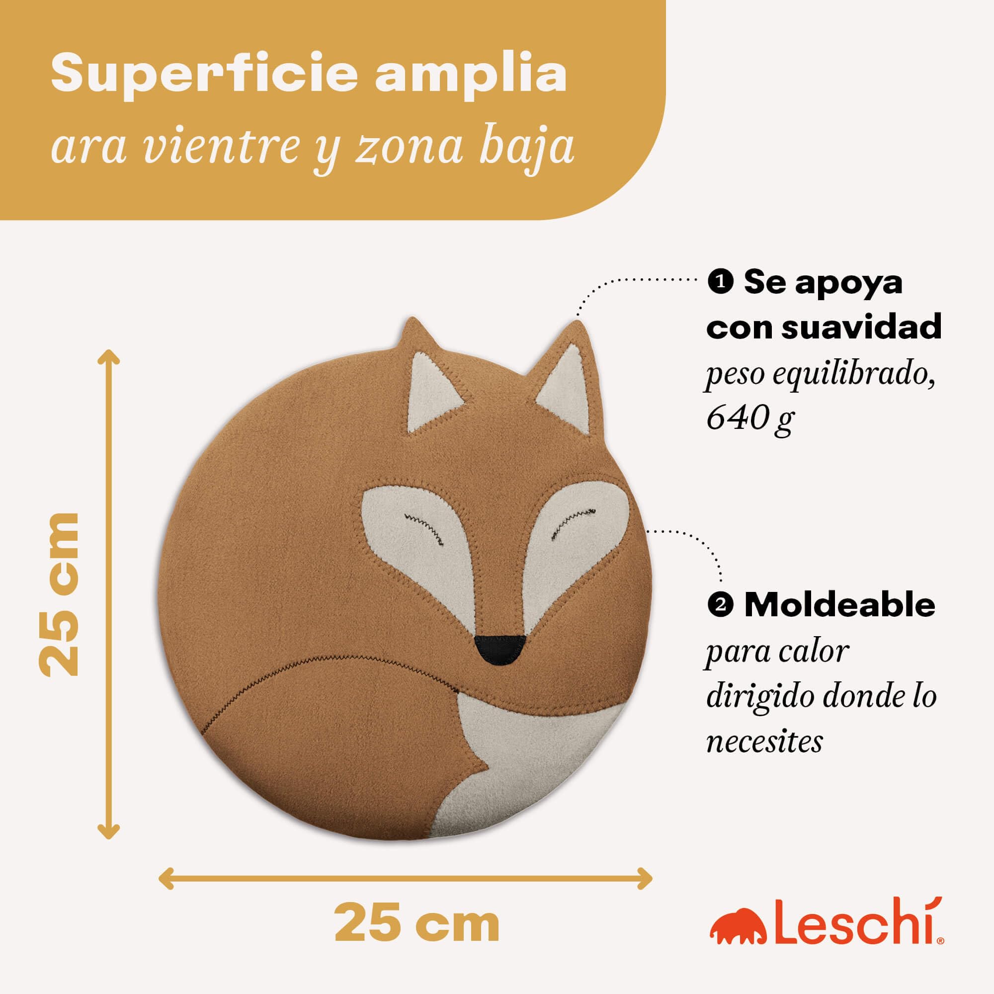 LESCHI Bolsa Semillas Microondas de 100% Algodón y Trigo Orgánicos, Saco de Semillas con Funda Lavable, Saco Térmico de Semillas ideal para Dolores Menstruales, Cólicos y Dolor Abdominal, Zorro marron